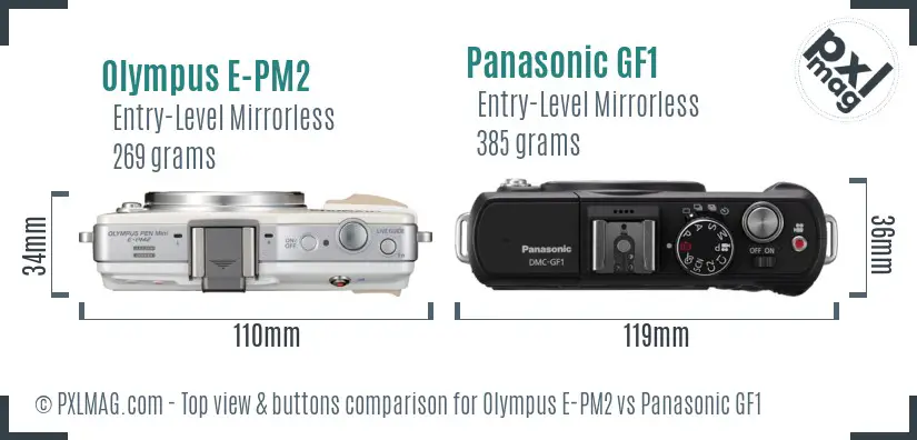 Olympus E-PM2 vs Panasonic GF1 top view buttons comparison
