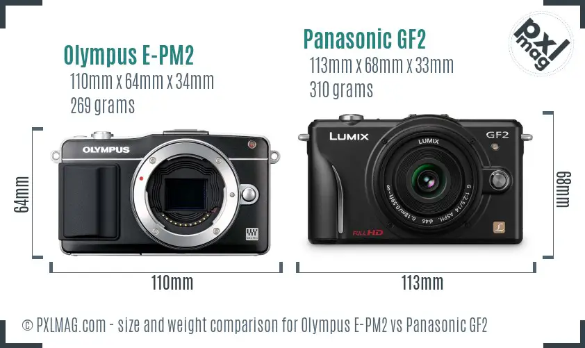Olympus E-PM2 vs Panasonic GF2 size comparison