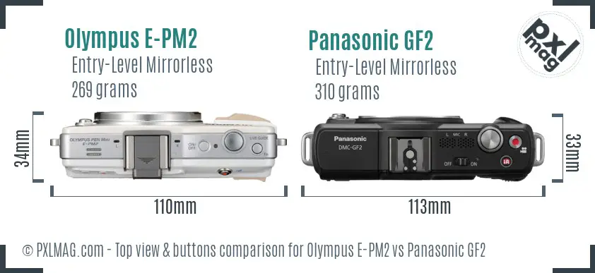 Olympus E-PM2 vs Panasonic GF2 top view buttons comparison