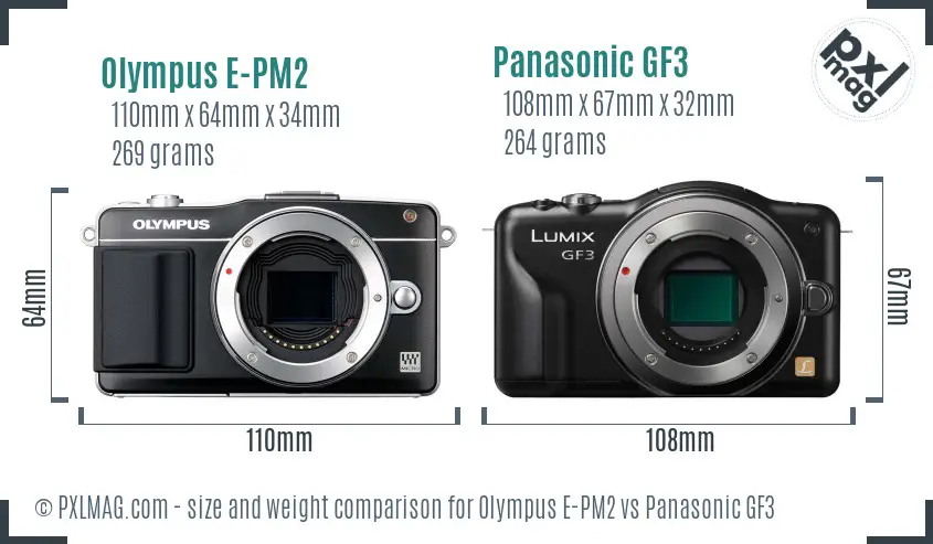 Olympus E-PM2 vs Panasonic GF3 size comparison