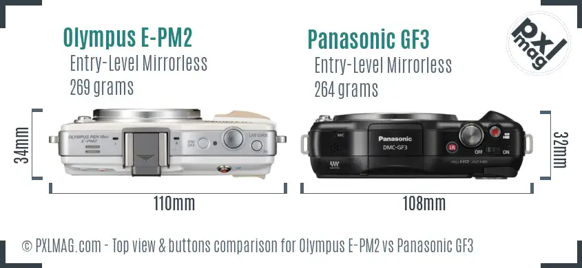 Olympus E-PM2 vs Panasonic GF3 top view buttons comparison