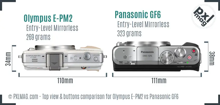 Olympus E-PM2 vs Panasonic GF6 top view buttons comparison