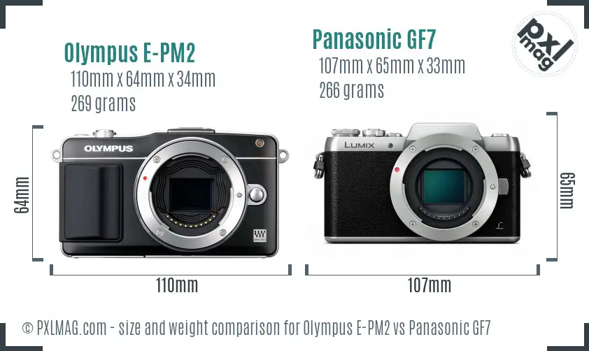 Olympus E-PM2 vs Panasonic GF7 size comparison
