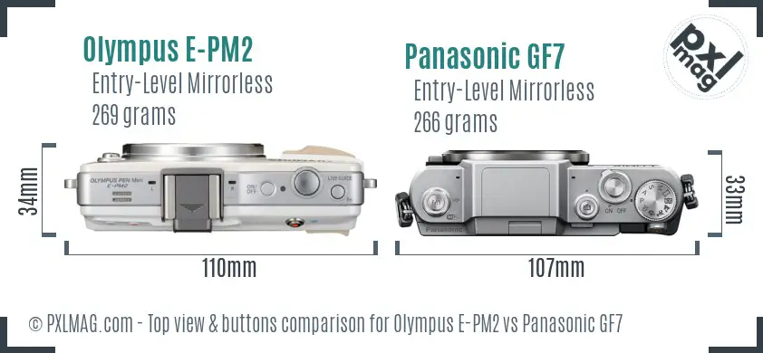 Olympus E-PM2 vs Panasonic GF7 top view buttons comparison