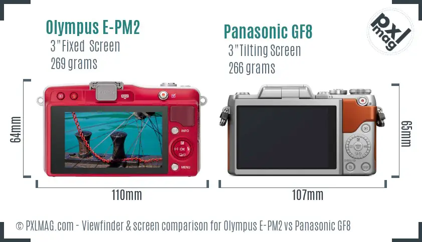 Olympus E-PM2 vs Panasonic GF8 Screen and Viewfinder comparison