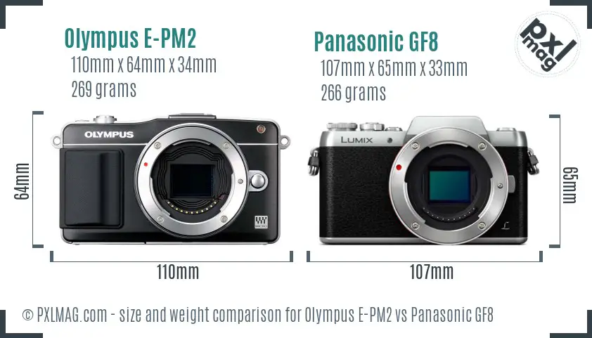 Olympus E-PM2 vs Panasonic GF8 size comparison