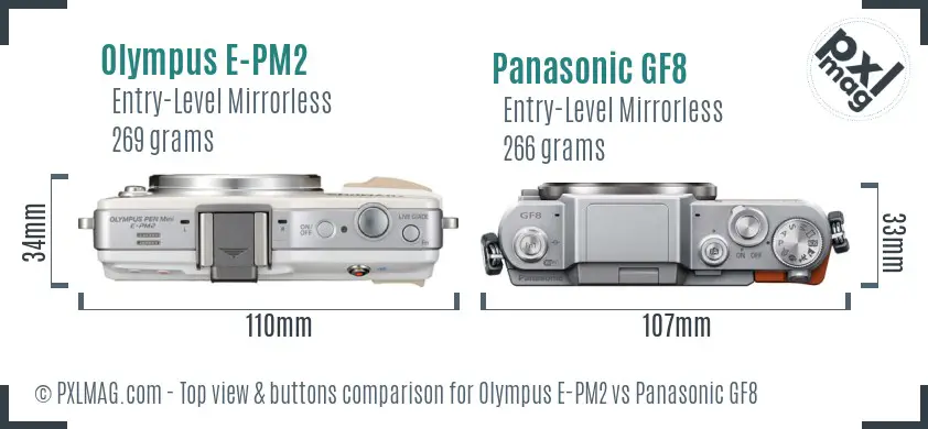 Olympus E-PM2 vs Panasonic GF8 top view buttons comparison