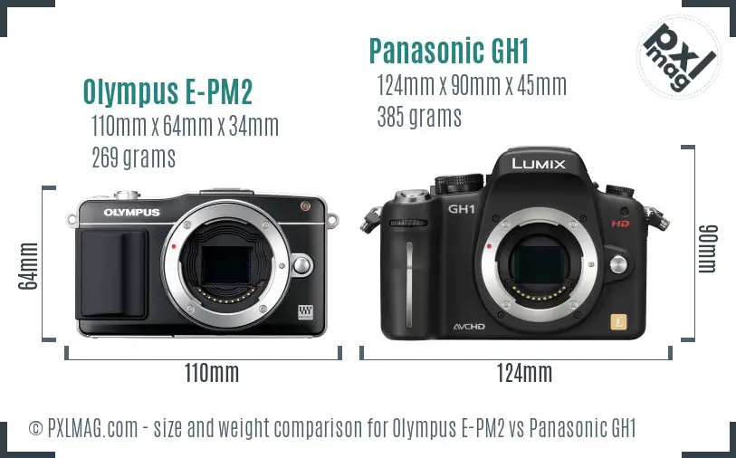 Olympus E-PM2 vs Panasonic GH1 size comparison
