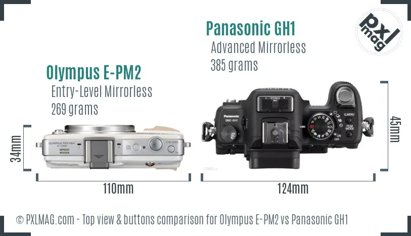 Olympus E-PM2 vs Panasonic GH1 top view buttons comparison