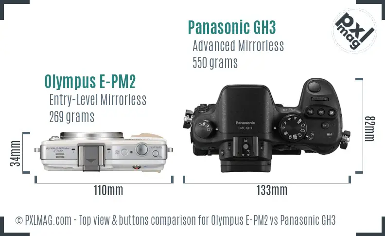 Olympus E-PM2 vs Panasonic GH3 top view buttons comparison