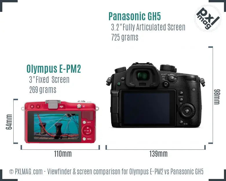 Olympus E-PM2 vs Panasonic GH5 Screen and Viewfinder comparison