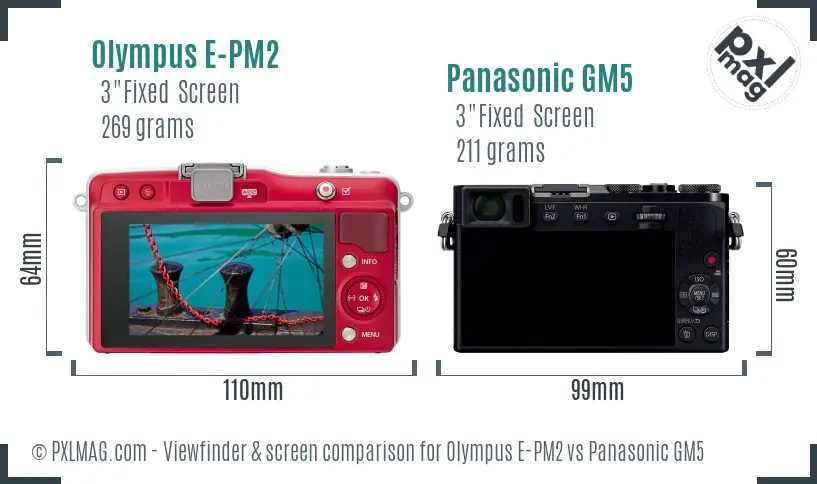 Olympus E-PM2 vs Panasonic GM5 Screen and Viewfinder comparison