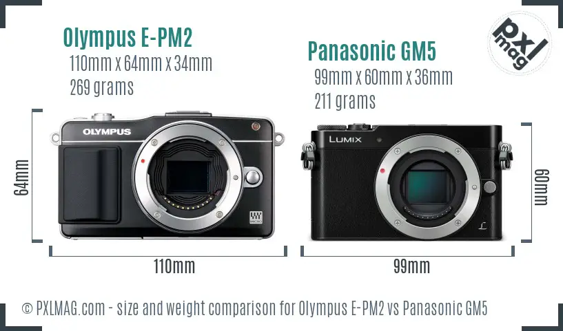 Olympus E-PM2 vs Panasonic GM5 size comparison
