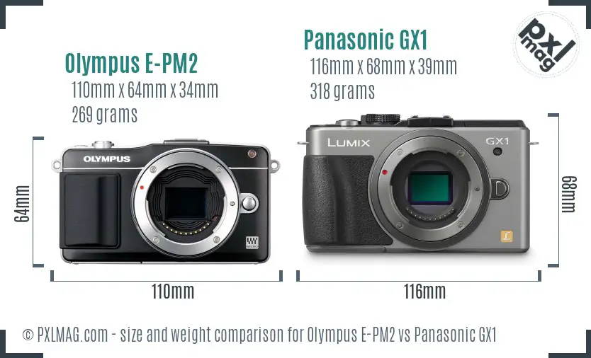 Olympus E-PM2 vs Panasonic GX1 size comparison