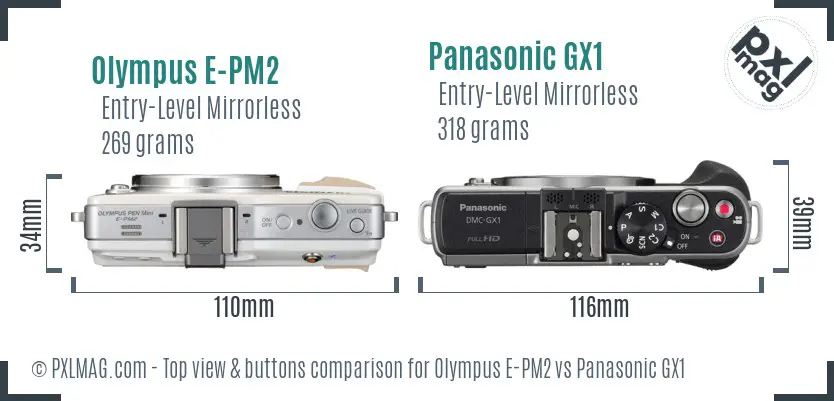 Olympus E-PM2 vs Panasonic GX1 top view buttons comparison
