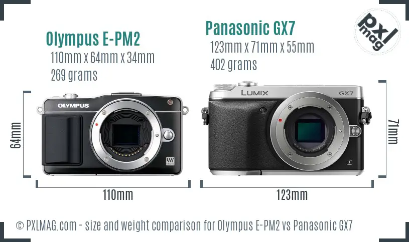 Olympus E-PM2 vs Panasonic GX7 size comparison