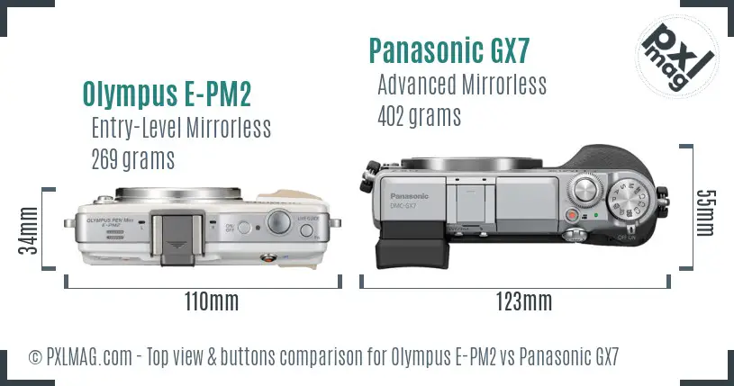 Olympus E-PM2 vs Panasonic GX7 top view buttons comparison
