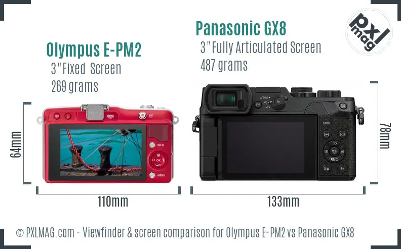 Olympus E-PM2 vs Panasonic GX8 Screen and Viewfinder comparison
