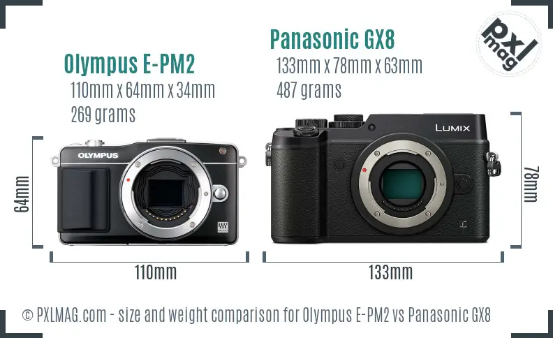 Olympus E-PM2 vs Panasonic GX8 size comparison