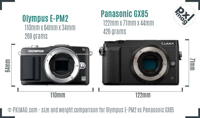 Olympus E-PM2 vs Panasonic GX85 size comparison