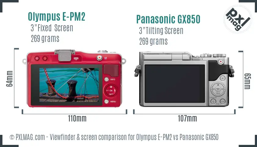 Olympus E-PM2 vs Panasonic GX850 Screen and Viewfinder comparison