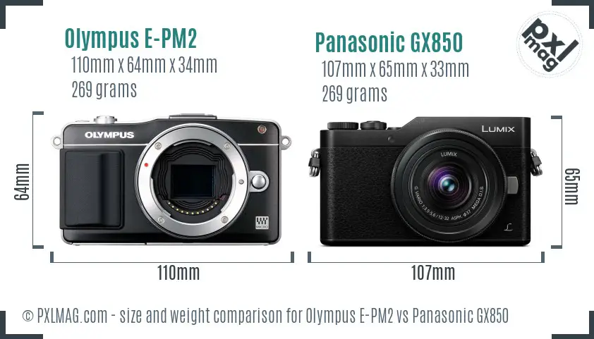 Olympus E-PM2 vs Panasonic GX850 size comparison