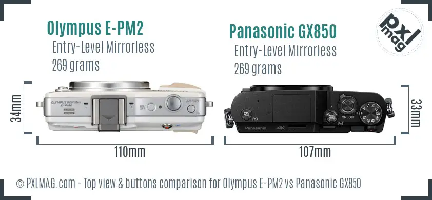 Olympus E-PM2 vs Panasonic GX850 top view buttons comparison