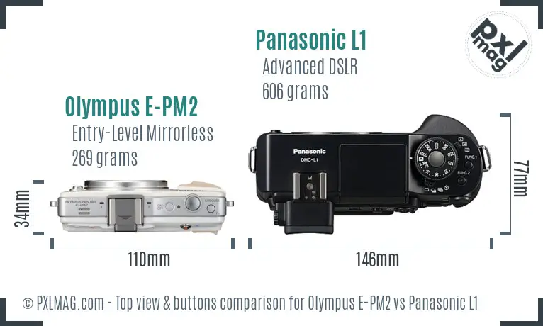 Olympus E-PM2 vs Panasonic L1 top view buttons comparison