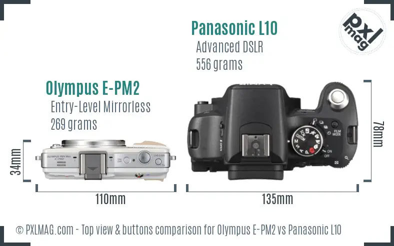 Olympus E-PM2 vs Panasonic L10 top view buttons comparison