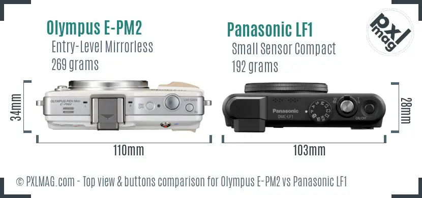 Olympus E-PM2 vs Panasonic LF1 top view buttons comparison