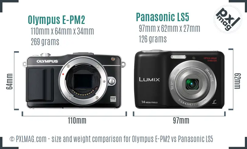 Olympus E-PM2 vs Panasonic LS5 size comparison