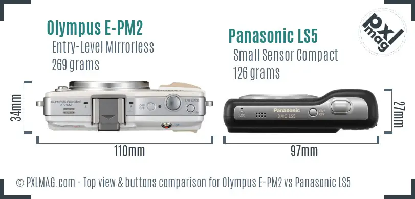 Olympus E-PM2 vs Panasonic LS5 top view buttons comparison