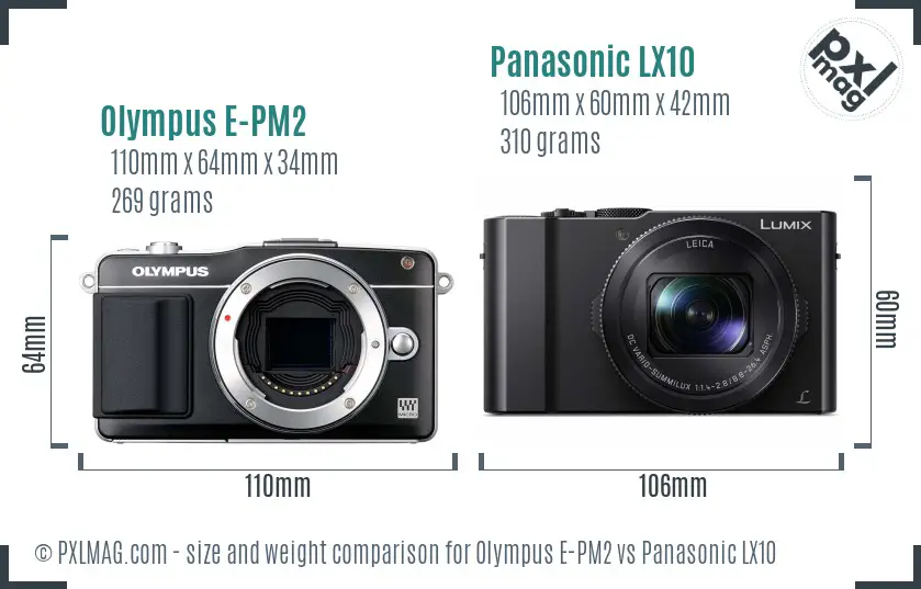Olympus E-PM2 vs Panasonic LX10 size comparison
