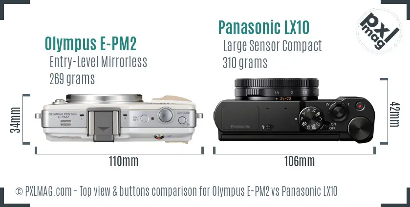 Olympus E-PM2 vs Panasonic LX10 top view buttons comparison