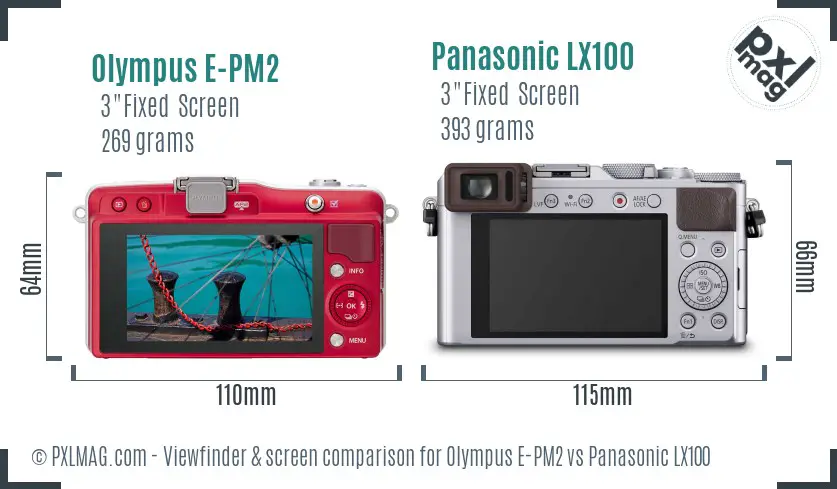 Olympus E-PM2 vs Panasonic LX100 Screen and Viewfinder comparison