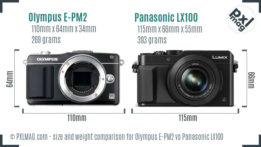 Olympus E-PM2 vs Panasonic LX100 size comparison