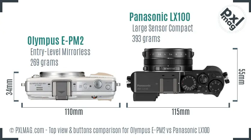 Olympus E-PM2 vs Panasonic LX100 top view buttons comparison