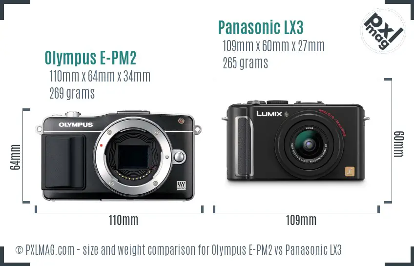 Olympus E-PM2 vs Panasonic LX3 size comparison