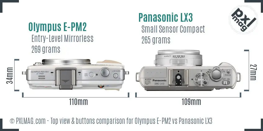 Olympus E-PM2 vs Panasonic LX3 top view buttons comparison