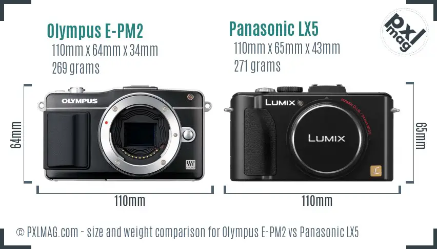 Olympus E-PM2 vs Panasonic LX5 size comparison