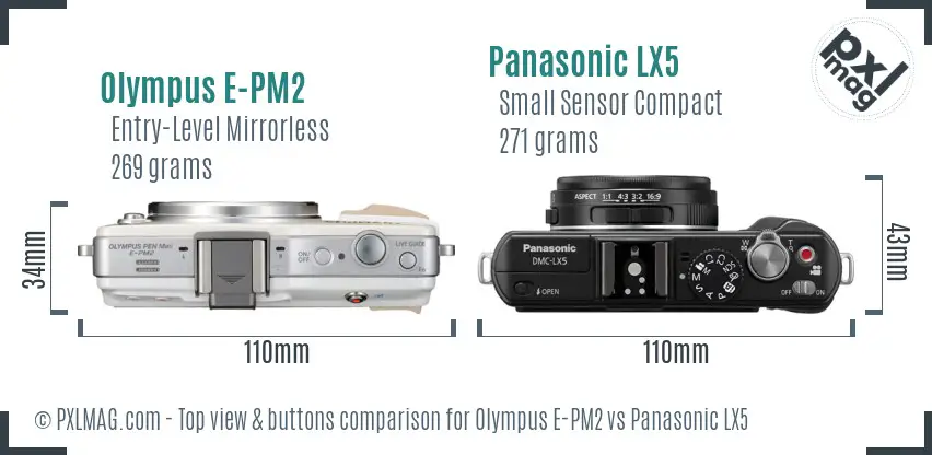 Olympus E-PM2 vs Panasonic LX5 top view buttons comparison