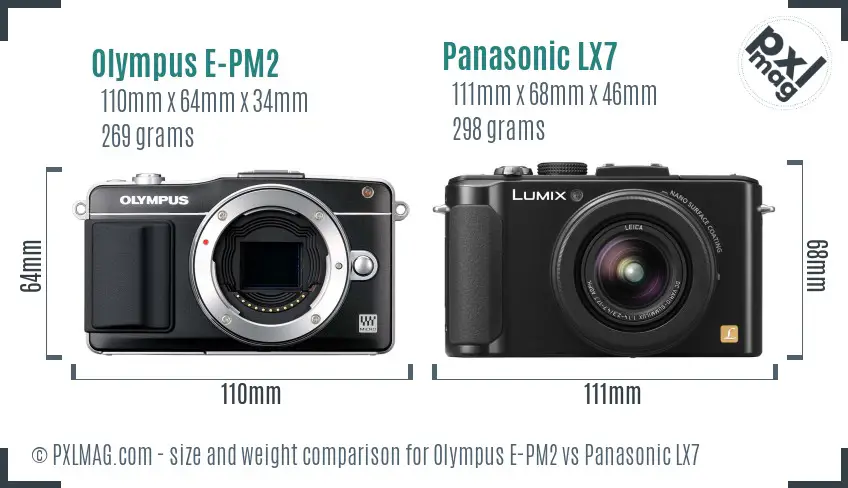 Olympus E-PM2 vs Panasonic LX7 size comparison