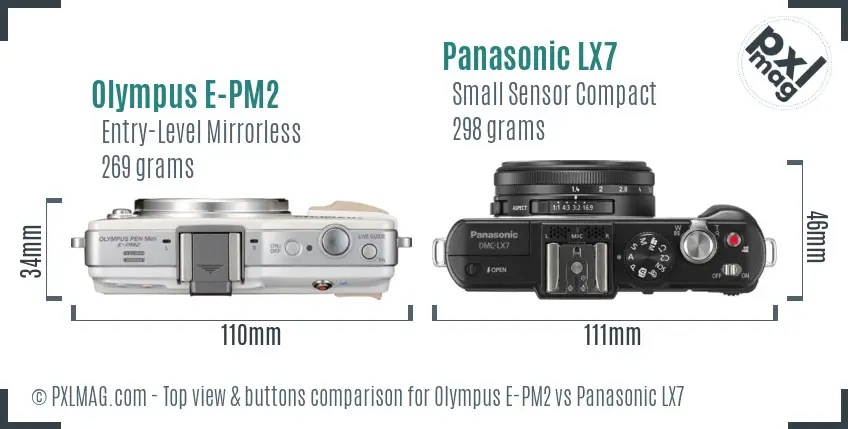 Olympus E-PM2 vs Panasonic LX7 top view buttons comparison