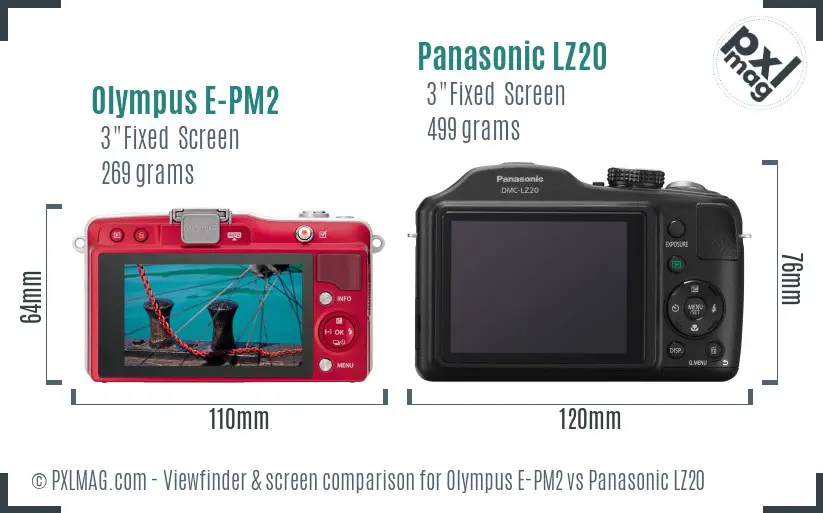 Olympus E-PM2 vs Panasonic LZ20 Screen and Viewfinder comparison