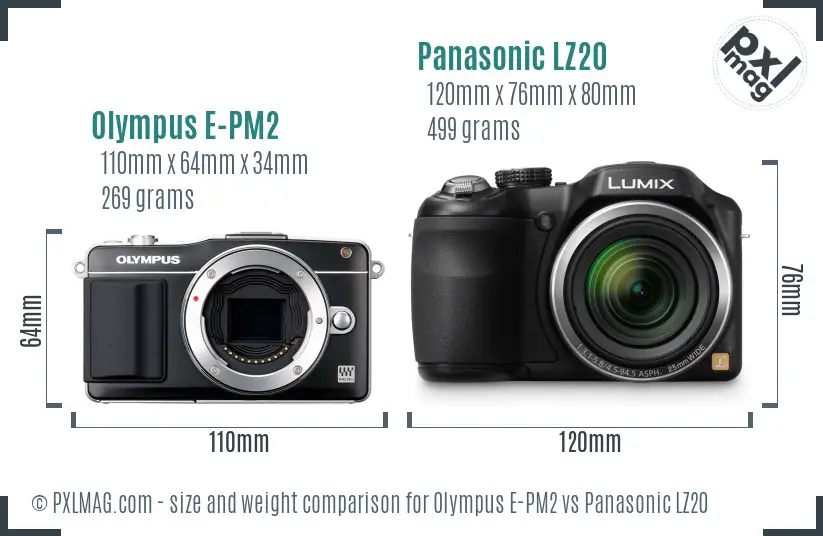 Olympus E-PM2 vs Panasonic LZ20 size comparison