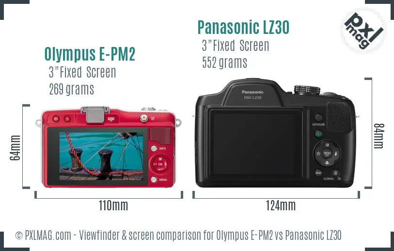 Olympus E-PM2 vs Panasonic LZ30 Screen and Viewfinder comparison