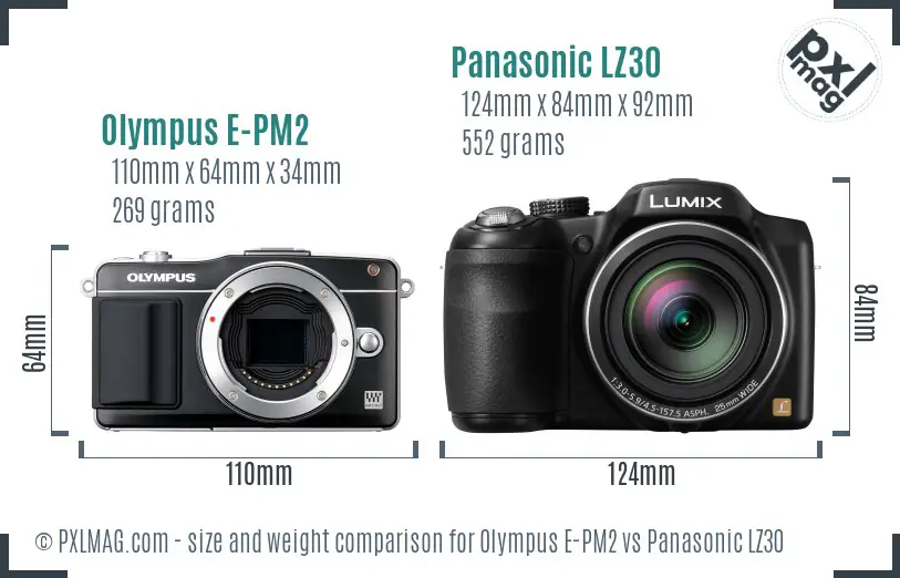 Olympus E-PM2 vs Panasonic LZ30 size comparison