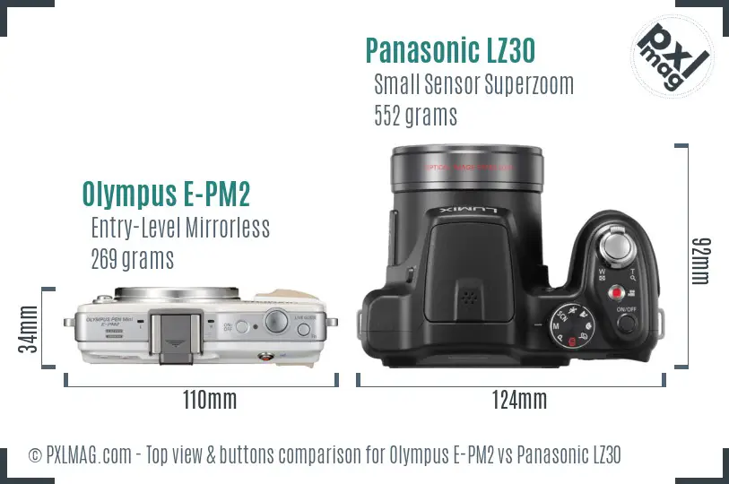 Olympus E-PM2 vs Panasonic LZ30 top view buttons comparison