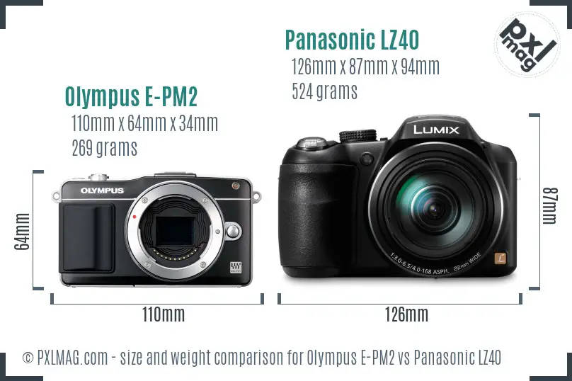 Olympus E-PM2 vs Panasonic LZ40 size comparison