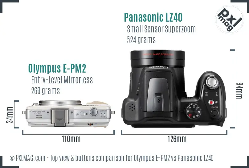 Olympus E-PM2 vs Panasonic LZ40 top view buttons comparison